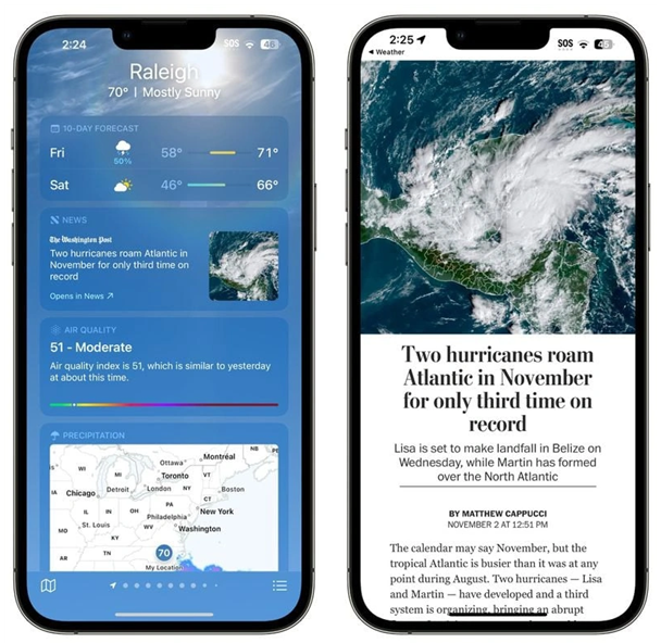 全州苹果14维修分享iPhone 14手机如何看天气时顺带看新闻 