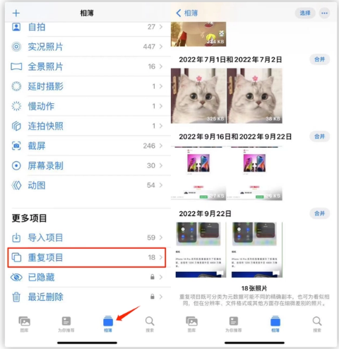 全州苹果手机维修分享iOS 16 中相册重复项目功能使用方法 