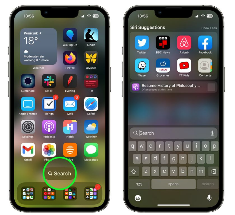 全州苹果手机维修分享升级到 iOS 16 后，如何删除主屏幕上的搜索按钮 